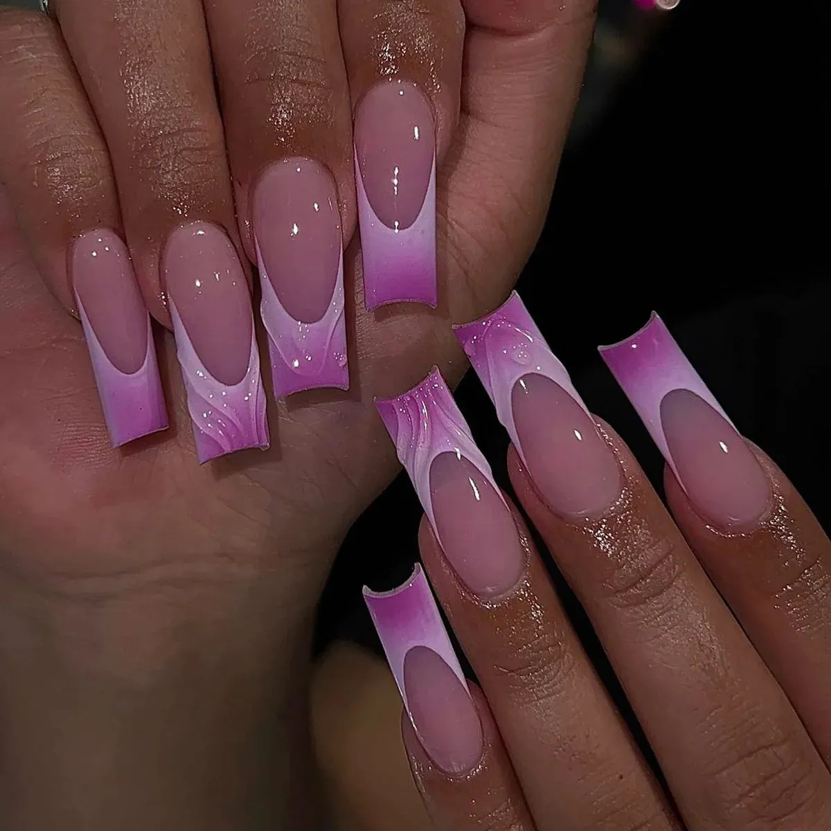24Pcs Long Coffin False Nails with Glue | Wearable Brown Fake Nails with Rhinestones | Ballet Press on Nails Full Cover Nail Tips | Lady Glams