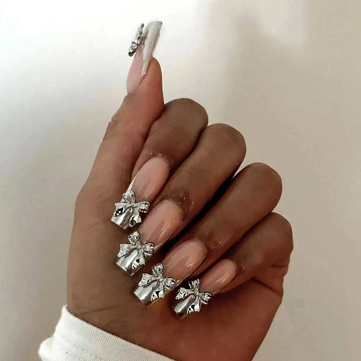 24Pcs Long Coffin False Nails with Glue | Wearable Brown Fake Nails with Rhinestones | Ballet Press on Nails Full Cover Nail Tips | Lady Glams