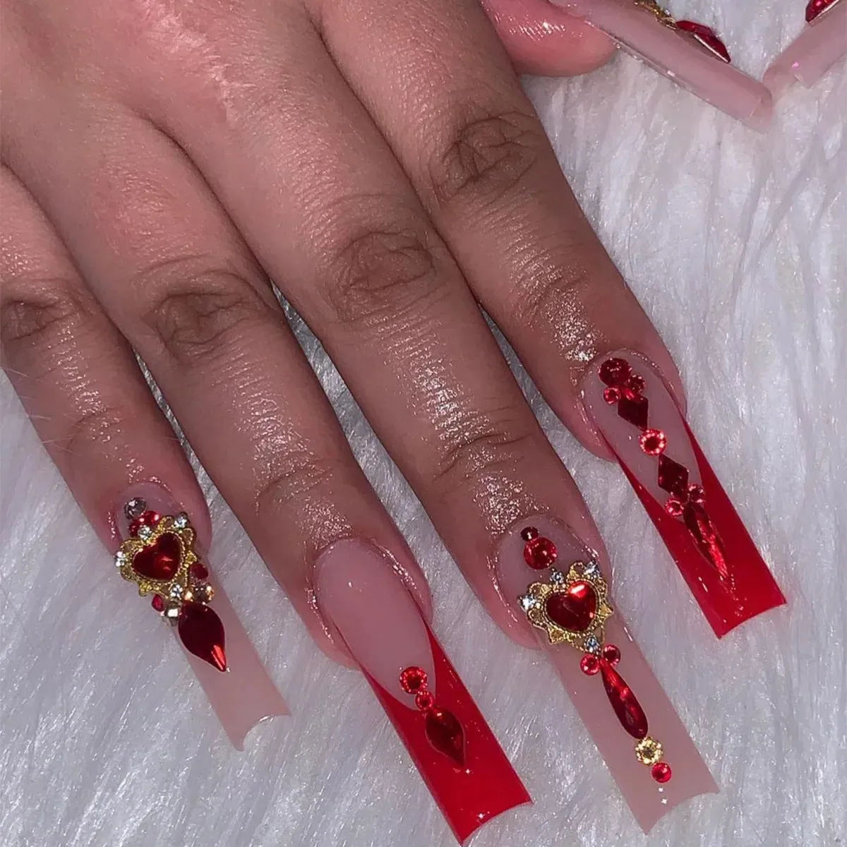 24Pcs Long Coffin False Nails with Glue | Wearable Brown Fake Nails with Rhinestones | Ballet Press on Nails Full Cover Nail Tips | Lady Glams
