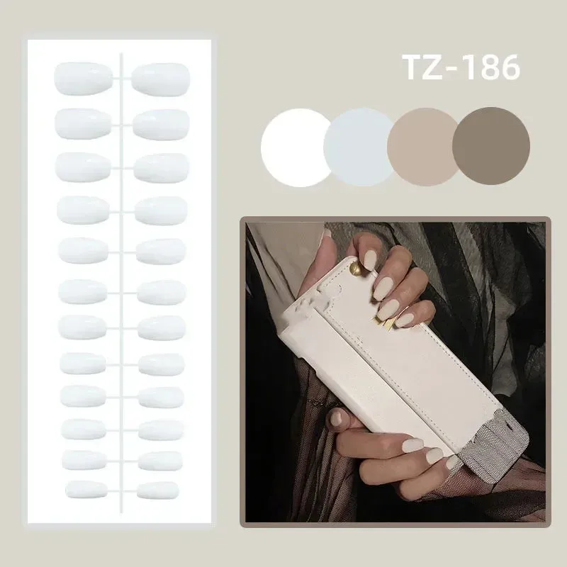 24Pcs Long Coffin False Nails with Glue | Wearable Brown Fake Nails with Rhinestones | Ballet Press on Nails Full Cover Nail Tips | Lady Glams
