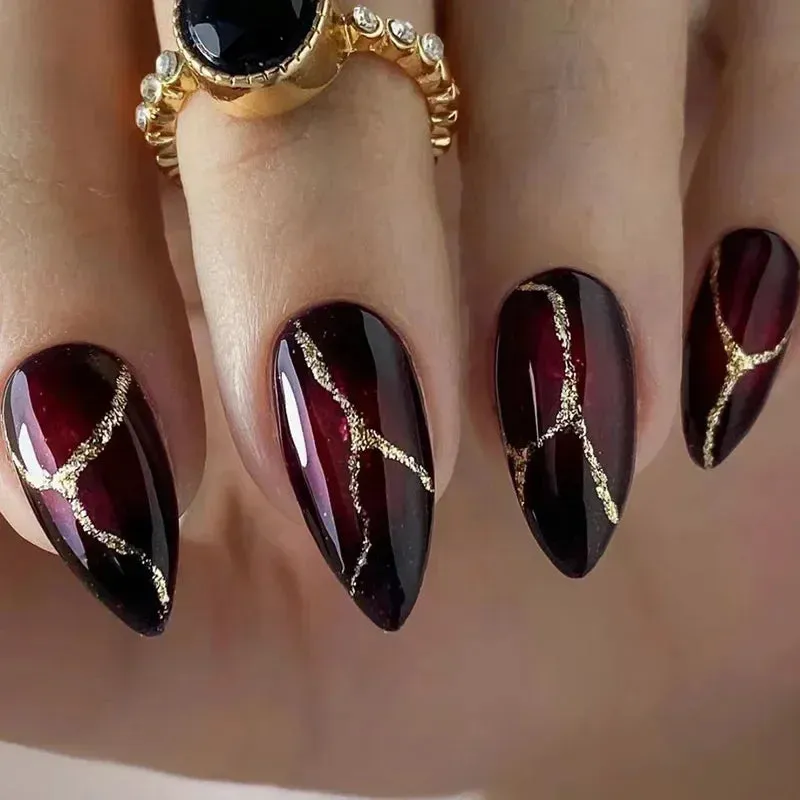 24pcs Wearable Short Round Head False Nails Sparkling French Designs Full Cover Almond fake nails with glue Press On nails tips