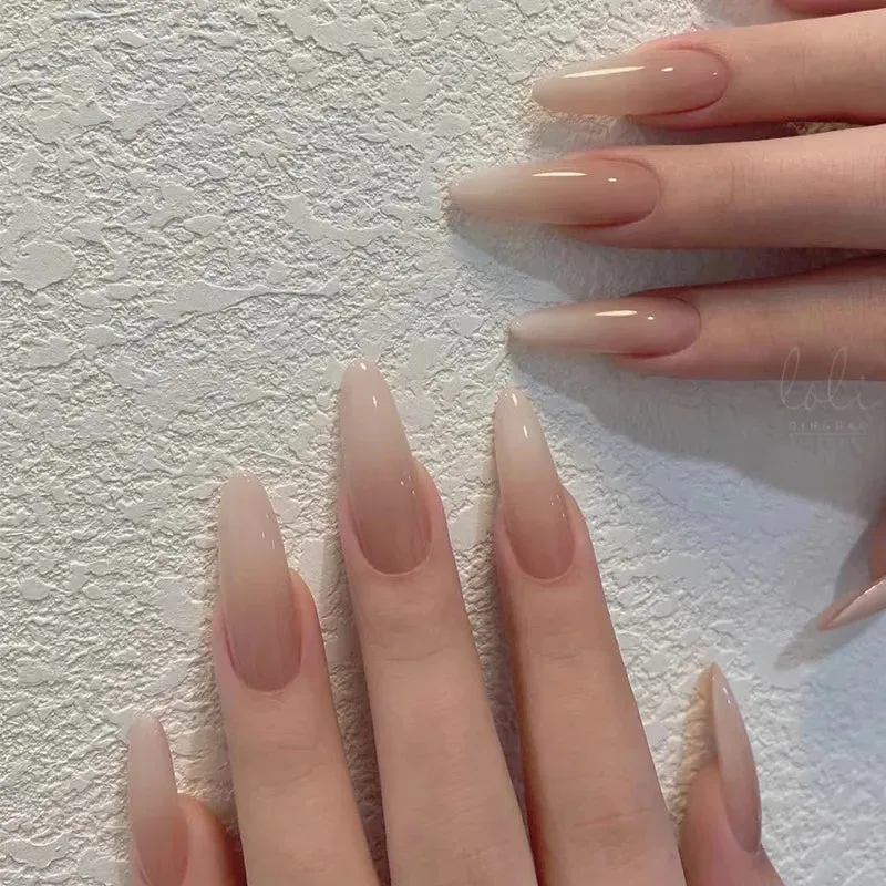 24pcs Wearable Short Round Head False Nails Sparkling French Designs Full Cover Almond fake nails with glue Press On nails tips