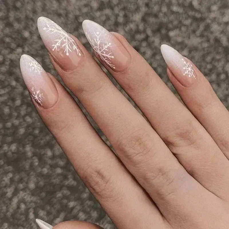 24pcs Wearable Short Round Head False Nails Sparkling French Designs Full Cover Almond fake nails with glue Press On nails tips