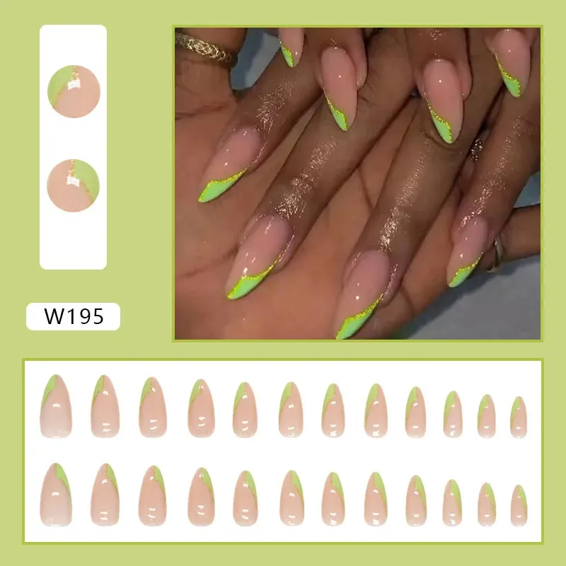 24pcs/Box Ballerina Nail Tip Purple with Design Manicure Patches Fresh Floral Almond False Nails Press on Med Nails Detachable