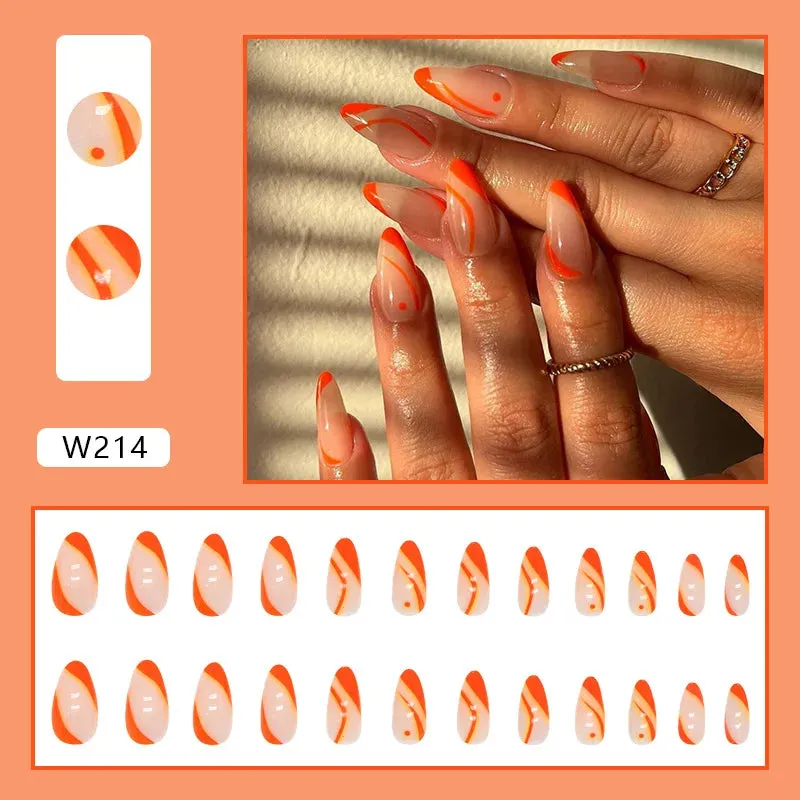 24pcs/Box Ballerina Nail Tip Purple with Design Manicure Patches Fresh Floral Almond False Nails Press on Med Nails Detachable