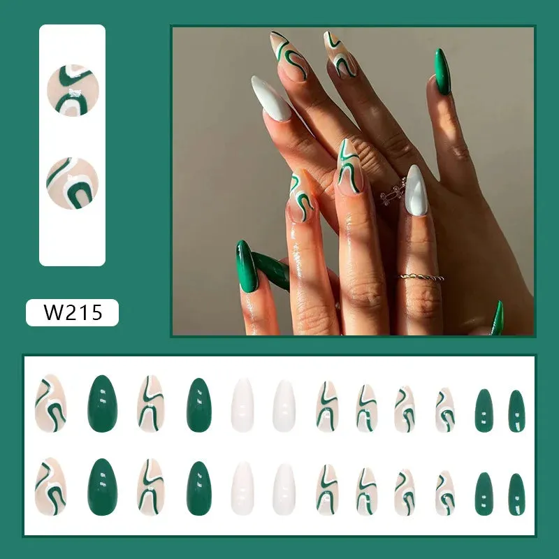 24pcs/Box Ballerina Nail Tip Purple with Design Manicure Patches Fresh Floral Almond False Nails Press on Med Nails Detachable