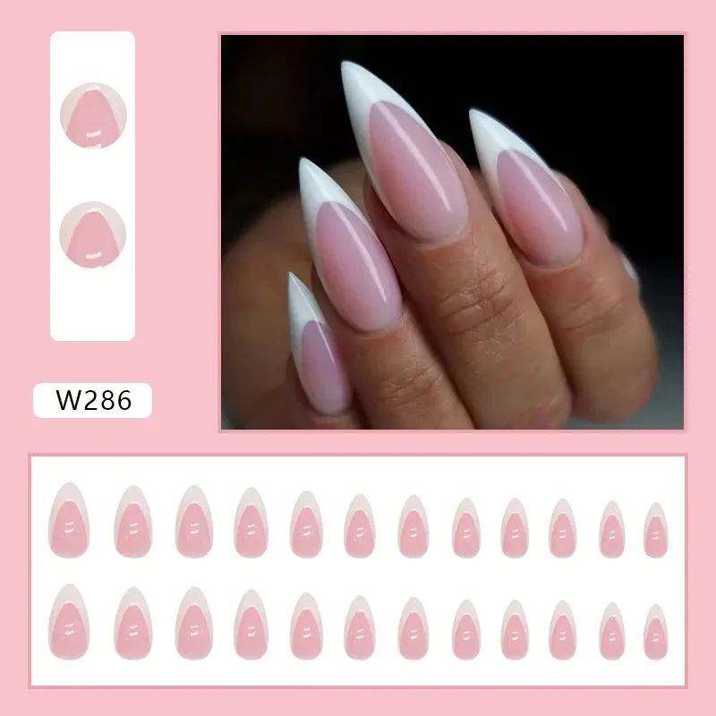24pcs/Box Ballerina Nail Tip Purple with Design Manicure Patches Fresh Floral Almond False Nails Press on Med Nails Detachable
