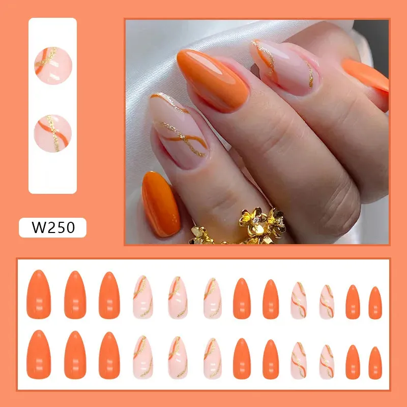 24pcs/Box Ballerina Nail Tip Purple with Design Manicure Patches Fresh Floral Almond False Nails Press on Med Nails Detachable