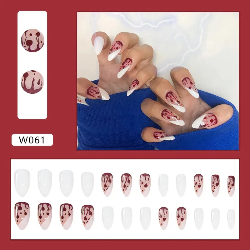 24pcs/Box Ballerina Nail Tip Purple with Design Manicure Patches Fresh Floral Almond False Nails Press on Med Nails Detachable