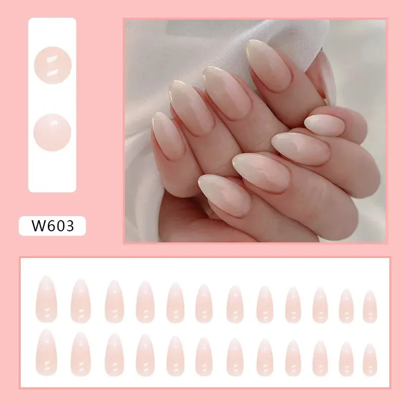 24pcs/Box Ballerina Nail Tip Purple with Design Manicure Patches Fresh Floral Almond False Nails Press on Med Nails Detachable