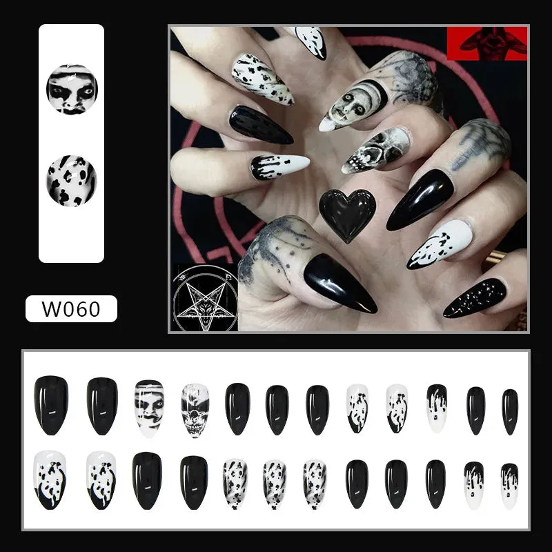 24pcs/Box Ballerina Nail Tip Purple with Design Manicure Patches Fresh Floral Almond False Nails Press on Med Nails Detachable