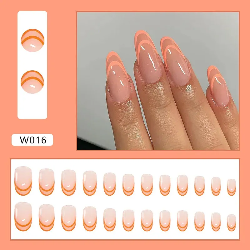 24pcs/Box Ballerina Nail Tip Purple with Design Manicure Patches Fresh Floral Almond False Nails Press on Med Nails Detachable