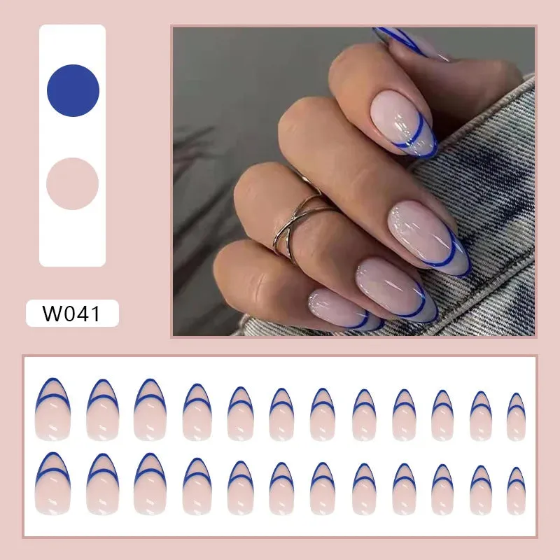 24pcs/Box Ballerina Nail Tip Purple with Design Manicure Patches Fresh Floral Almond False Nails Press on Med Nails Detachable