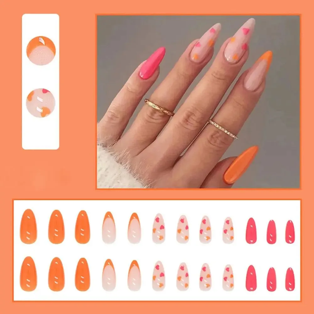 24pcs/Box Ballerina Nail Tip Purple with Design Manicure Patches Fresh Floral Almond False Nails Press on Med Nails Detachable