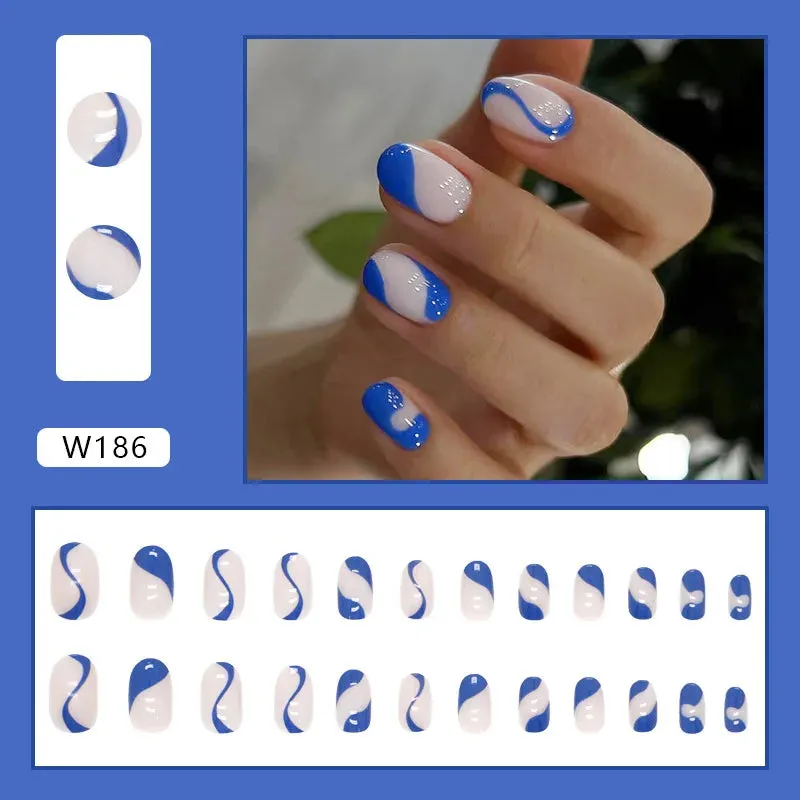 24pcs/Box Ballerina Nail Tip Purple with Design Manicure Patches Fresh Floral Almond False Nails Press on Med Nails Detachable