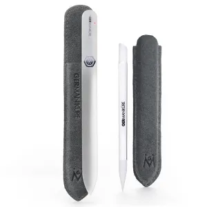 2pcs - Genuine Patented Czech Crystal Glass Nail Files Set - Cuticle Stick and Crystal Glass Nail file "White"