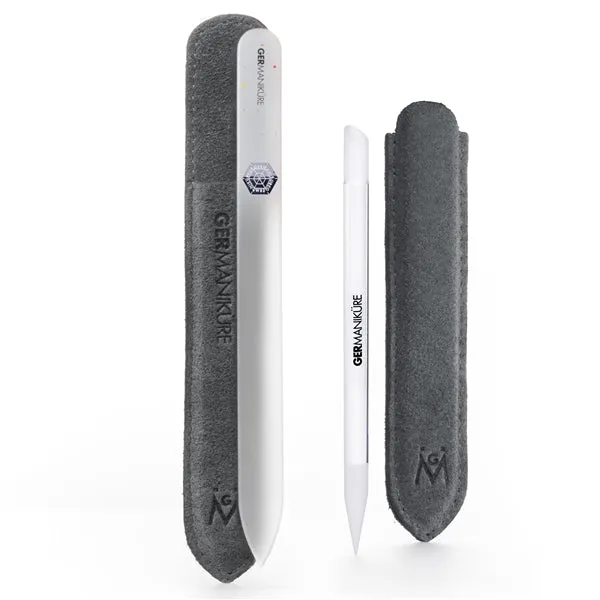 2pcs - Genuine Patented Czech Crystal Glass Nail Files Set - Cuticle Stick and Crystal Glass Nail file "White"