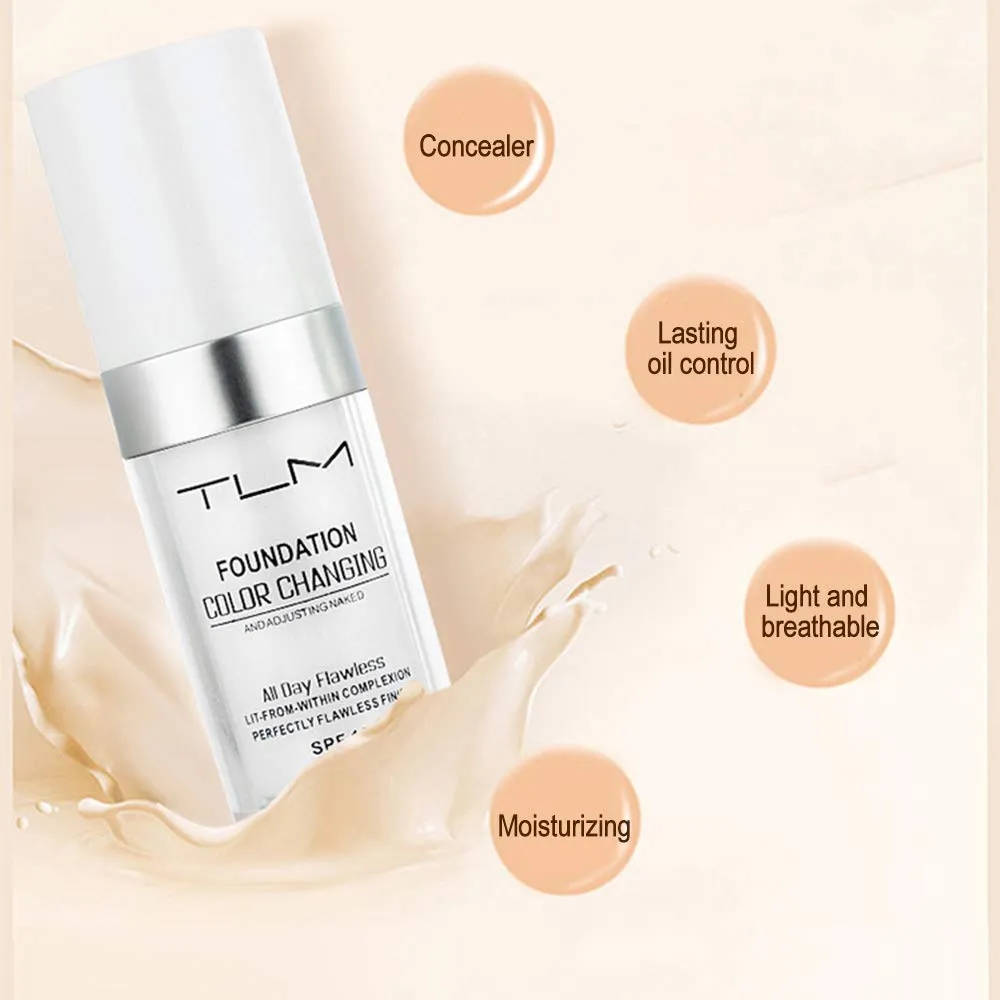 2PCS TLM Colour Changing Foundation - Flawless Coverage, Lightweight Formula, Adapts to Skin Tone, Hides Wrinkles & Lines, Hydrating & Long-Lasting, BB Cream Makeup Base Concealer Cover
