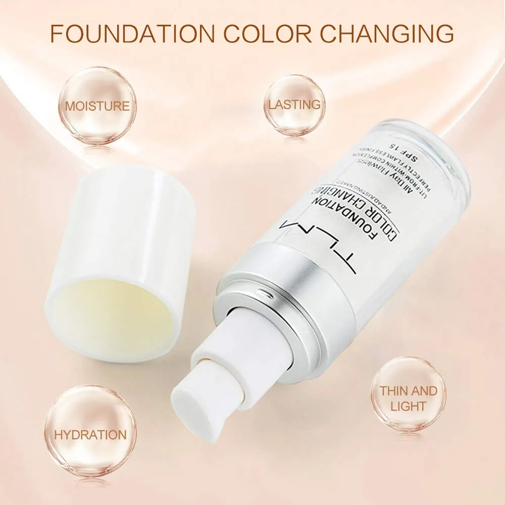 2PCS TLM Colour Changing Foundation - Flawless Coverage, Lightweight Formula, Adapts to Skin Tone, Hides Wrinkles & Lines, Hydrating & Long-Lasting, BB Cream Makeup Base Concealer Cover