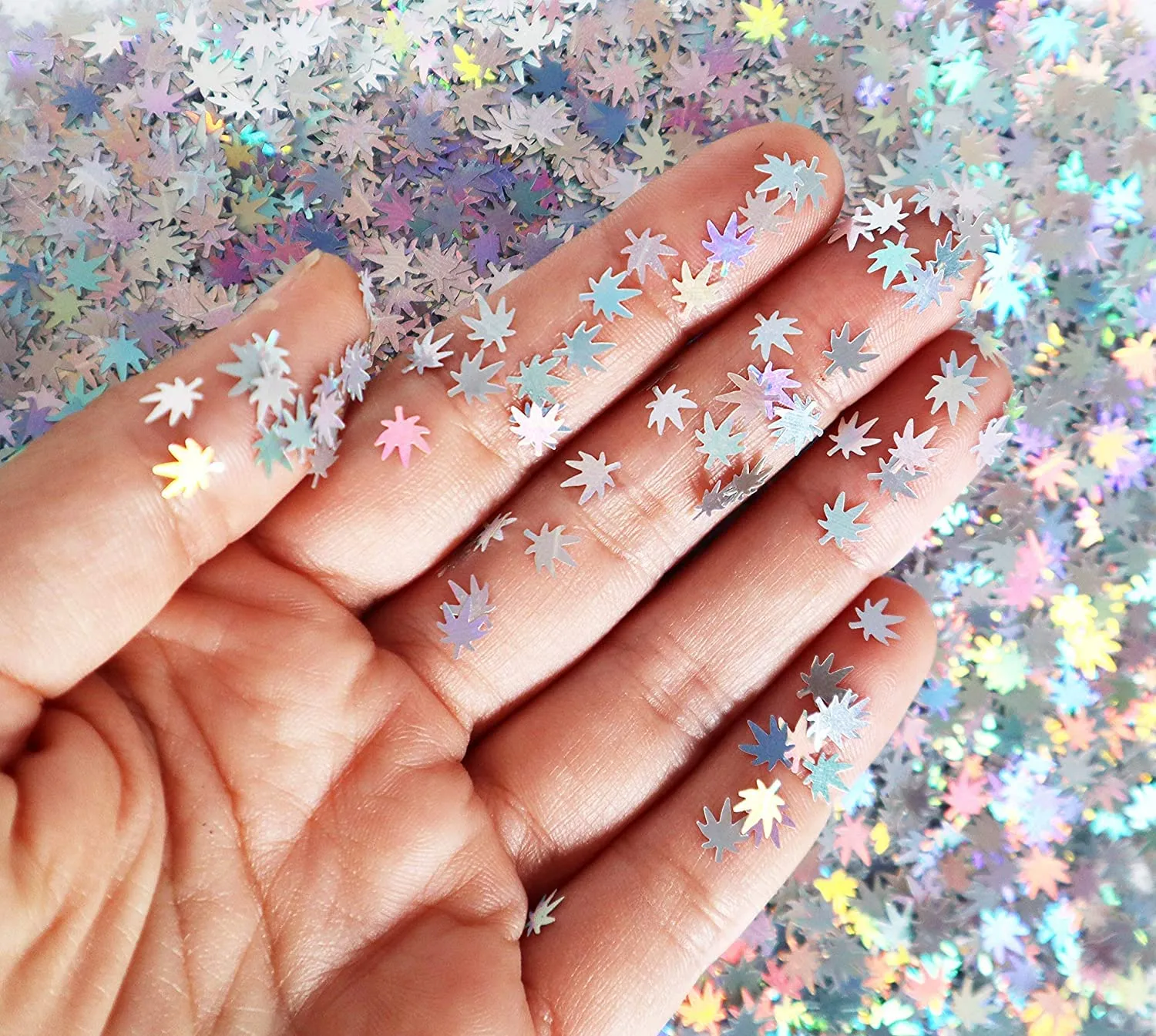 3 Pack - Green, Rainbow & Silver Holographic Leaf Glitter - Solvent Resistant & Cosmetic Grade - Face Body Nails Resin Arts & Crafts, Tumblers, Bath Bombs, Resin - Weed Pot Marijuana Leaf