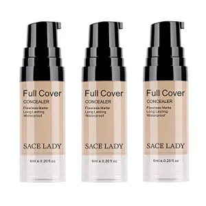 3 Pack Pro Full Cover Liquid Concealer, Waterproof Smooth Matte Flawless Finish Creamy Concealer Foundation for Eye Dark Circles Spot Face Concealer Makeup, Size: 3×6ml/0.20Fl Oz, Light Natural
