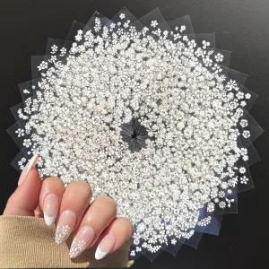 30sheet White Flower Nail Art Stickers 3D Adhesive Flower Nail Decals Flower Nail Stickers Cute Flower Heart Nail Art Designs Flower Nail Art Decorations for Women Nail Supplies