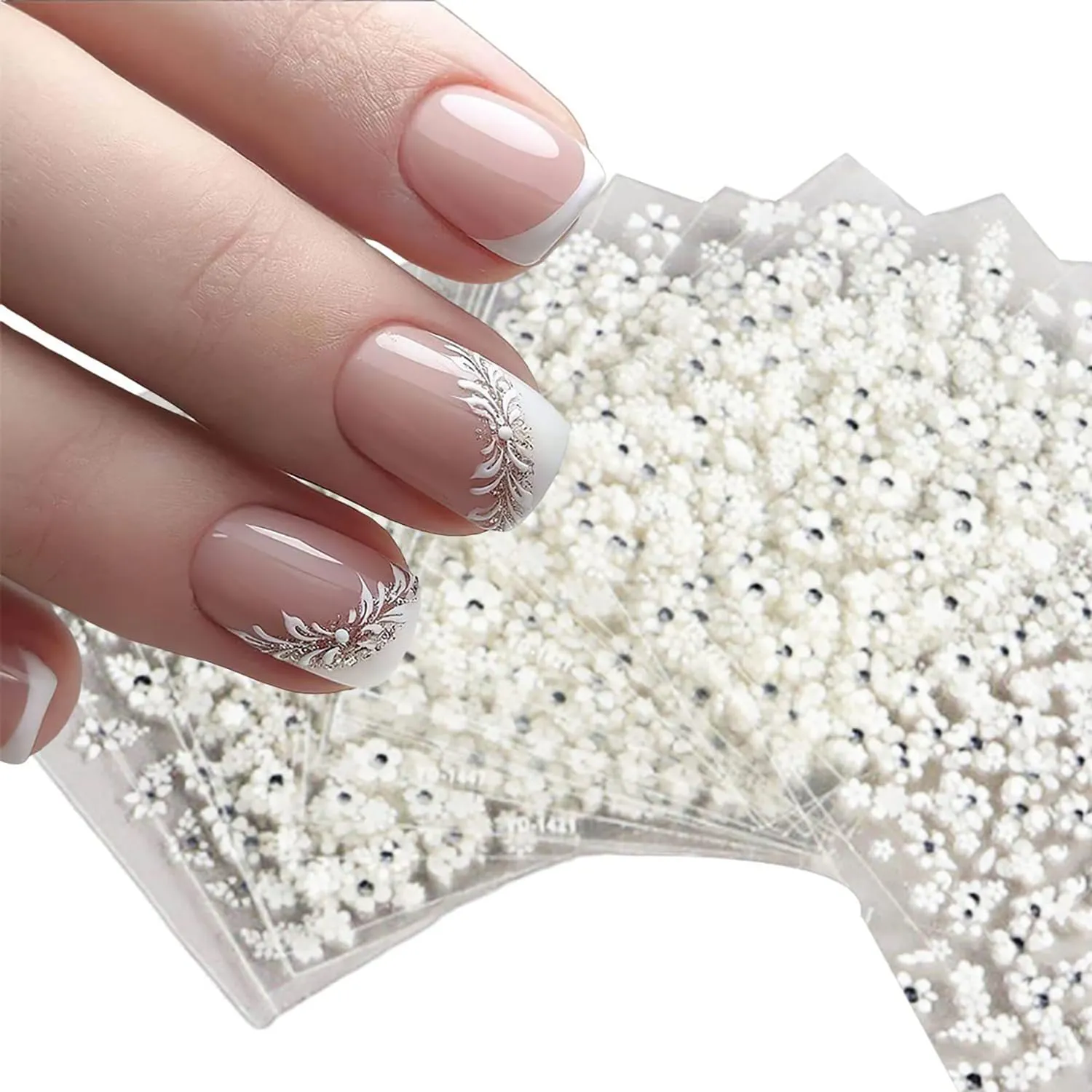 30sheet White Flower Nail Art Stickers 3D Adhesive Flower Nail Decals Flower Nail Stickers Cute Flower Heart Nail Art Designs Flower Nail Art Decorations for Women Nail Supplies