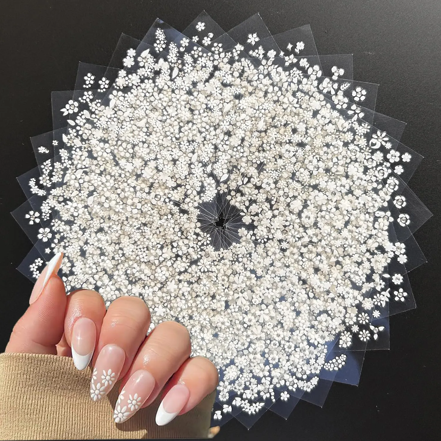30sheet White Flower Nail Art Stickers 3D Adhesive Flower Nail Decals Flower Nail Stickers Cute Flower Heart Nail Art Designs Flower Nail Art Decorations for Women Nail Supplies