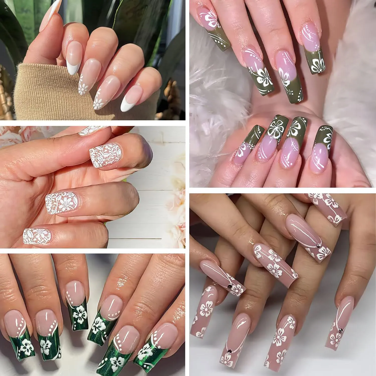 30sheet White Flower Nail Art Stickers 3D Adhesive Flower Nail Decals Flower Nail Stickers Cute Flower Heart Nail Art Designs Flower Nail Art Decorations for Women Nail Supplies