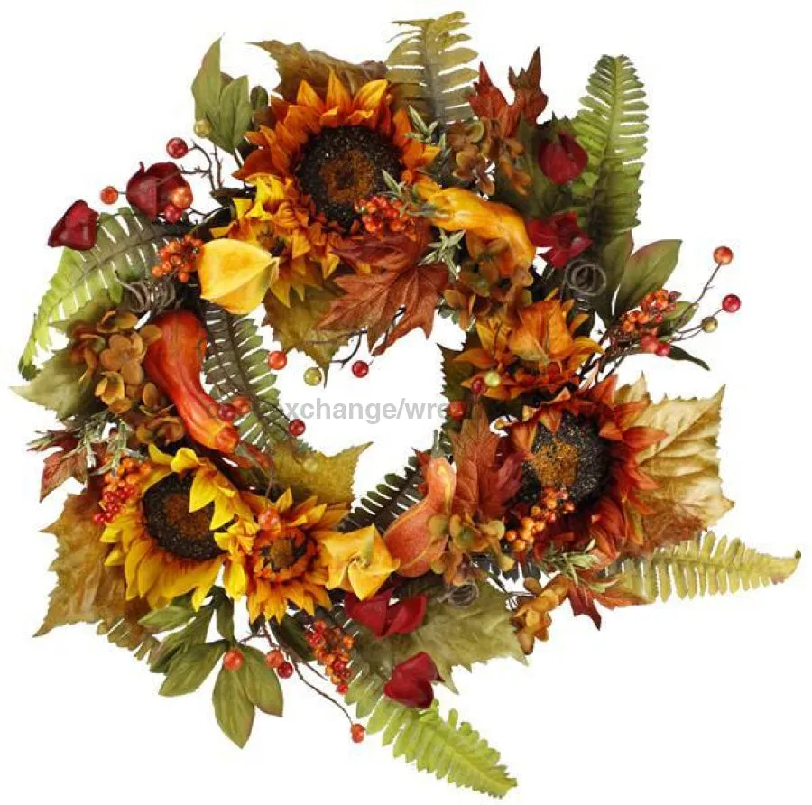 31"Dia Sunflower/Fern/Gourd Wreath Autumn HA1348