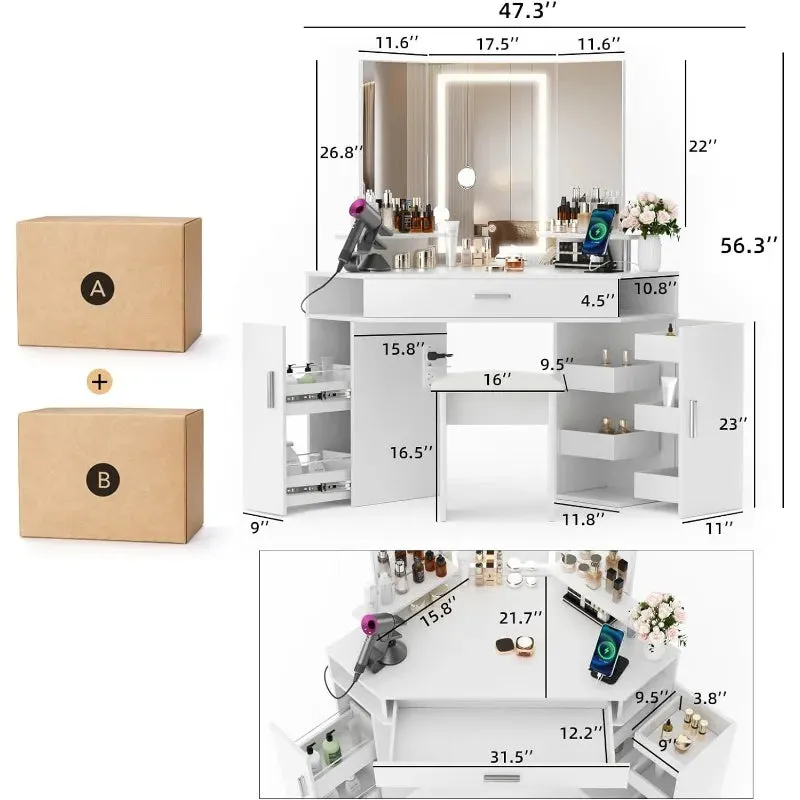 47" L Vanity with Lighted Mirror - Makeup Vanity Desk