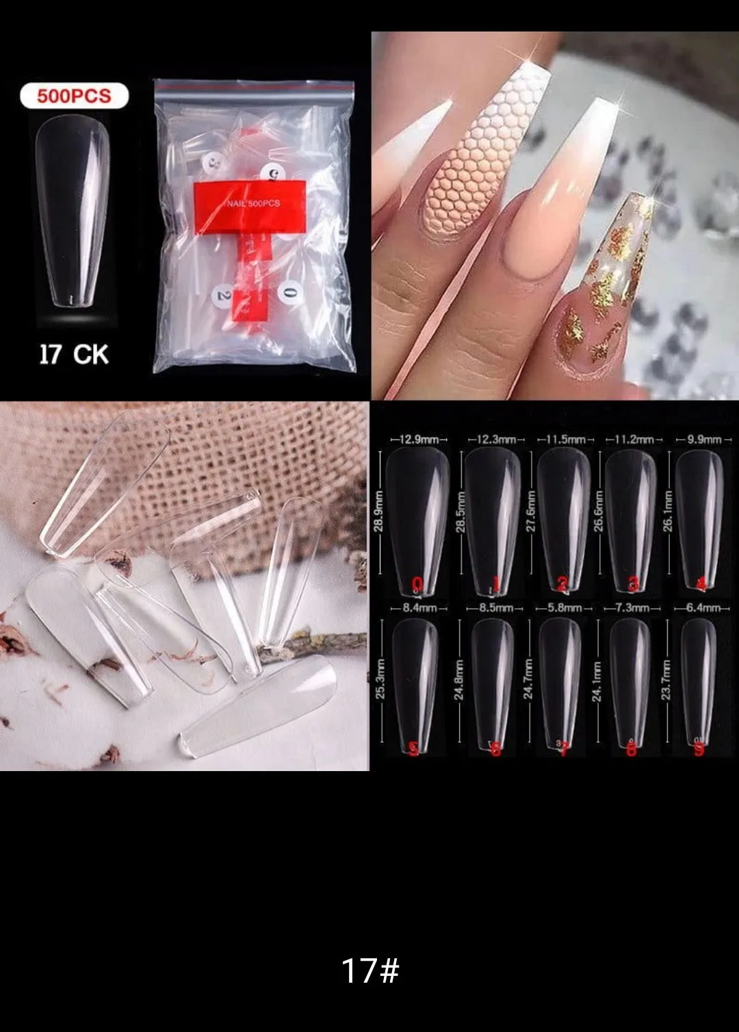 50 pcs Long Coffin Stiletto French Fake Nails S4285811