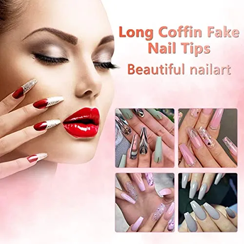 500PCS Clear Coffin Nails Tips - Short Nails Tips for Acrylic Nails Professional, Half Cover Fake Nails,10 Size Ballerina Nail Tips False Nails French Nail Tips