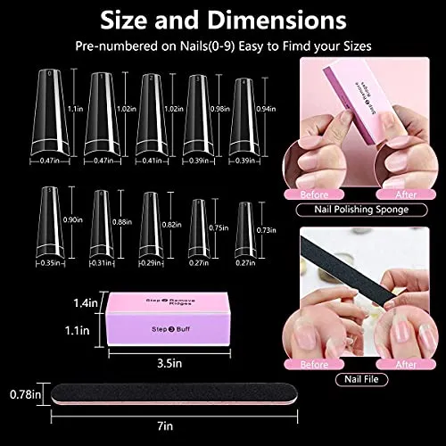 500PCS Clear Coffin Nails Tips - Short Nails Tips for Acrylic Nails Professional, Half Cover Fake Nails,10 Size Ballerina Nail Tips False Nails French Nail Tips