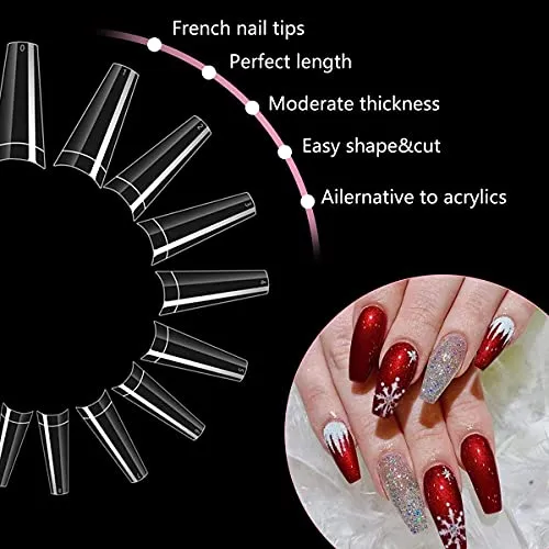 500PCS Clear Coffin Nails Tips - Short Nails Tips for Acrylic Nails Professional, Half Cover Fake Nails,10 Size Ballerina Nail Tips False Nails French Nail Tips