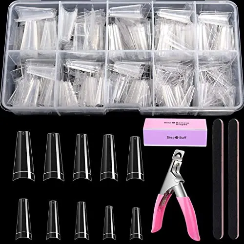 500PCS Clear Coffin Nails Tips - Short Nails Tips for Acrylic Nails Professional, Half Cover Fake Nails,10 Size Ballerina Nail Tips False Nails French Nail Tips