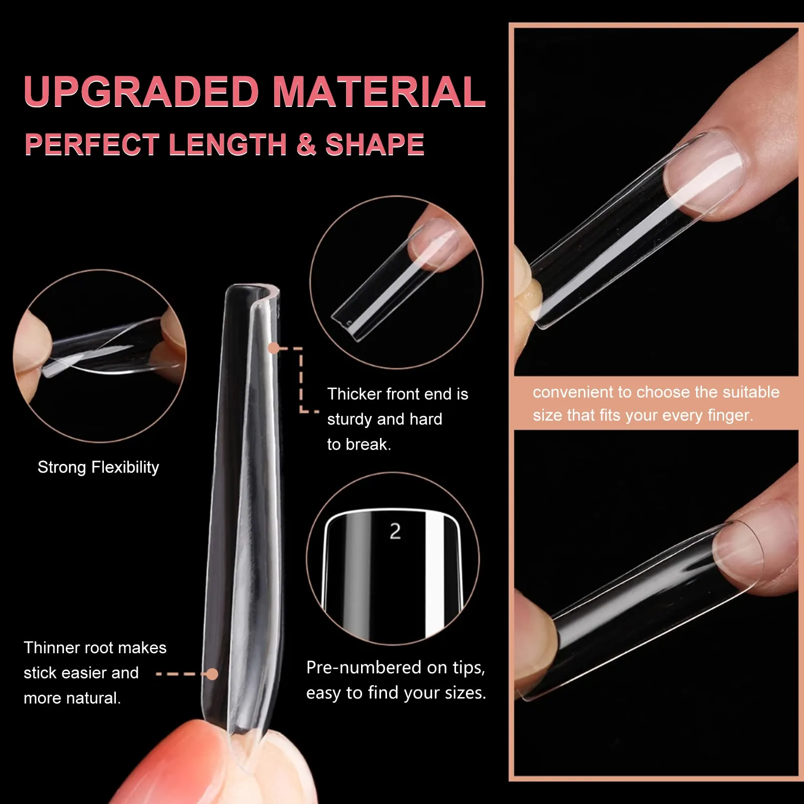 500pcs Extra Long Square Nail Tips, FITDON XXL Long Square Press on Nails Clear Full Cover Acrylic False Nail for Nail Salons and DIY Nail Art