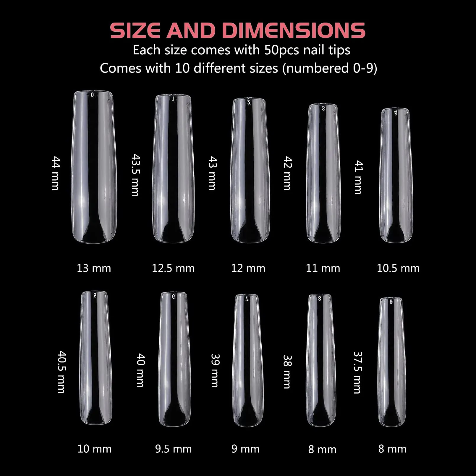 500pcs Extra Long Square Nail Tips, FITDON XXL Long Square Press on Nails Clear Full Cover Acrylic False Nail for Nail Salons and DIY Nail Art