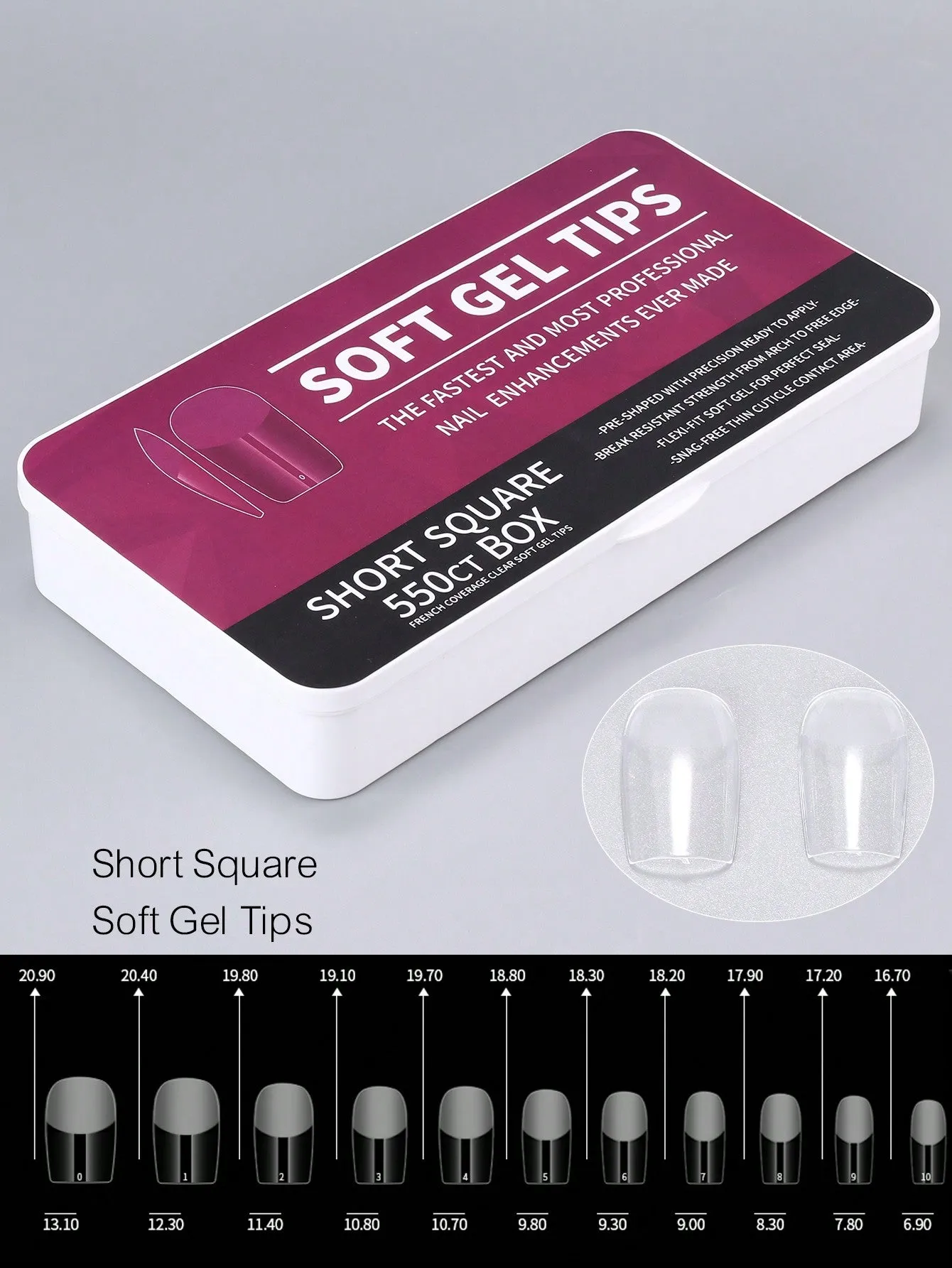 550pcs Soft Gel Nail Tips,11 Sizes Assorted Shapes - Full Cover Nail Tips