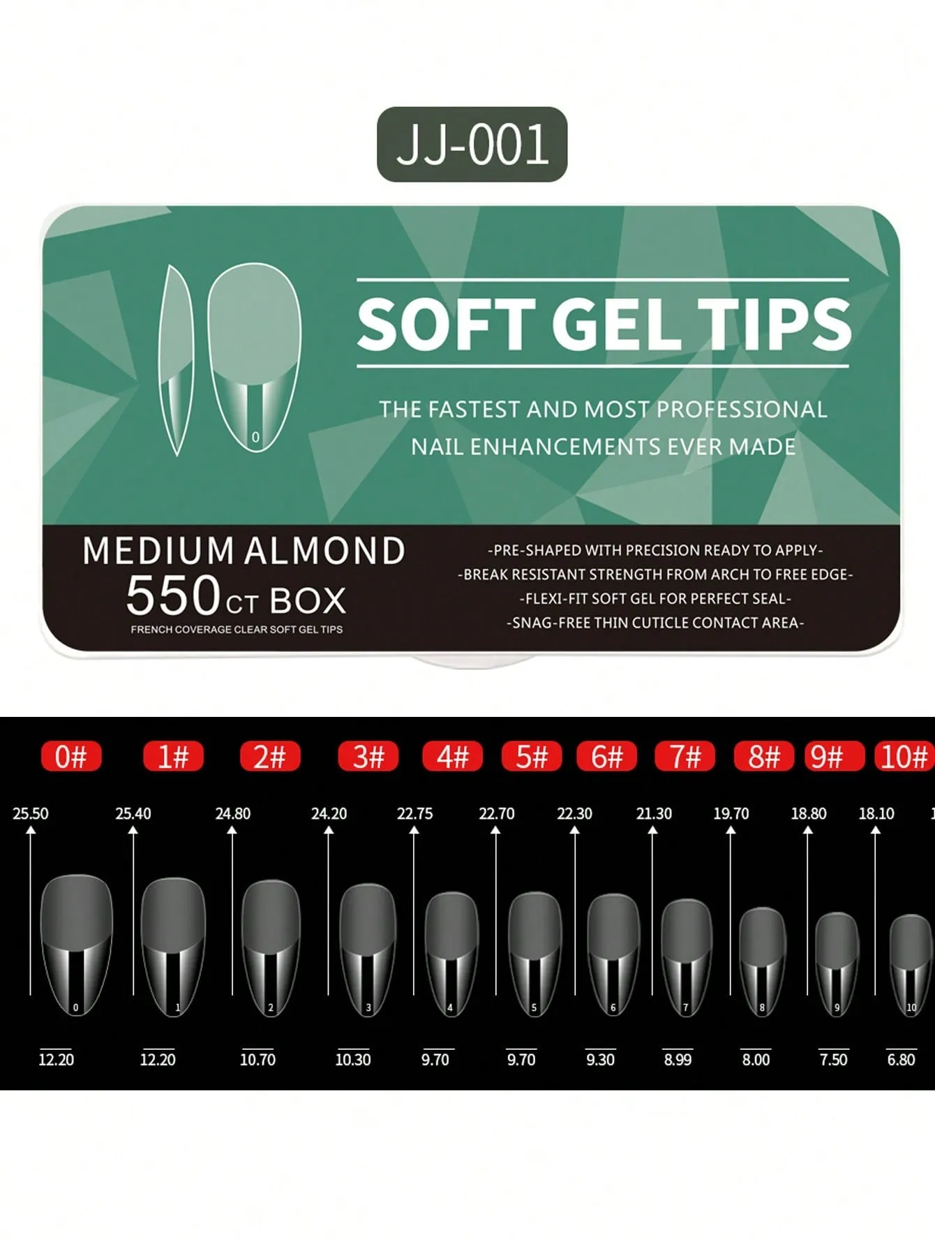 550pcs Soft Gel Nail Tips,11 Sizes Assorted Shapes - Full Cover Nail Tips
