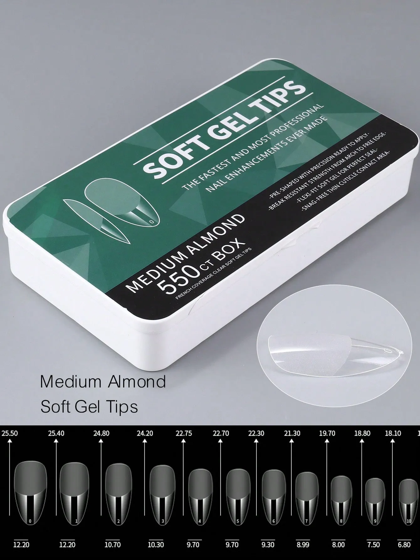 550pcs Soft Gel Nail Tips,11 Sizes Assorted Shapes - Full Cover Nail Tips