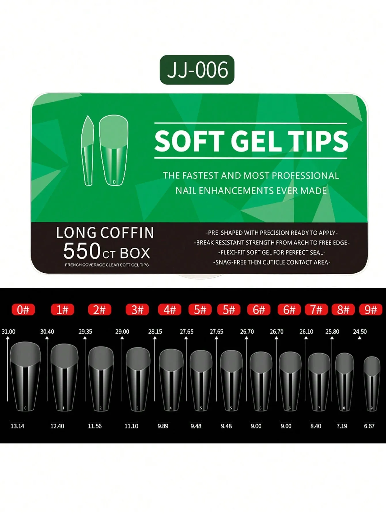 550pcs Soft Gel Nail Tips,11 Sizes Assorted Shapes - Full Cover Nail Tips