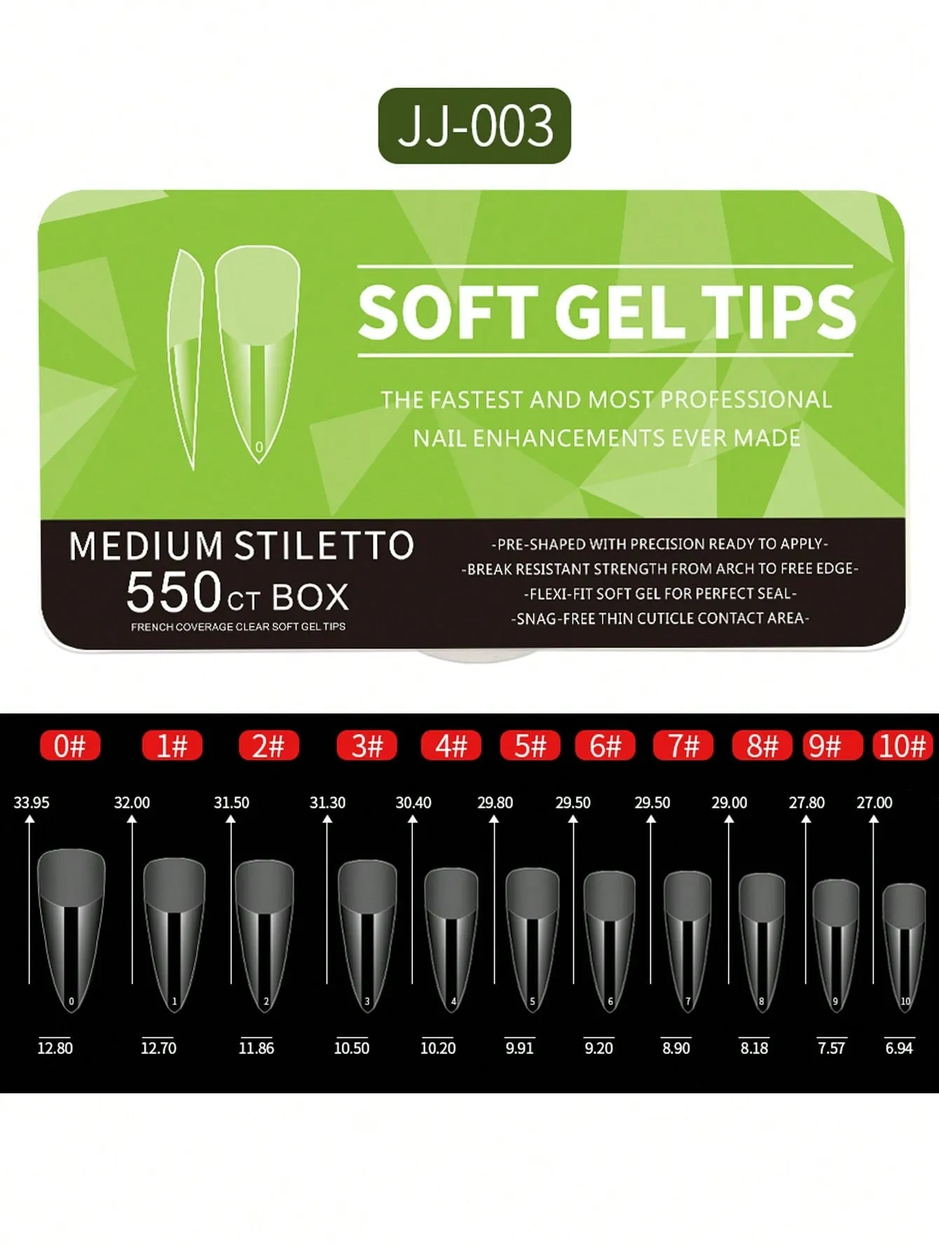 550pcs Soft Gel Nail Tips,11 Sizes Assorted Shapes - Full Cover Nail Tips