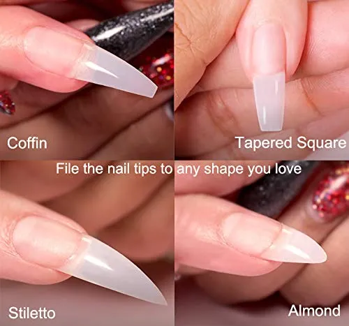 600 Clear Nail Tips Coffin French Fake Nails Tips 12 Sizes Lady Acrylic Artificial False Nails for Nail Salon Nail Shop