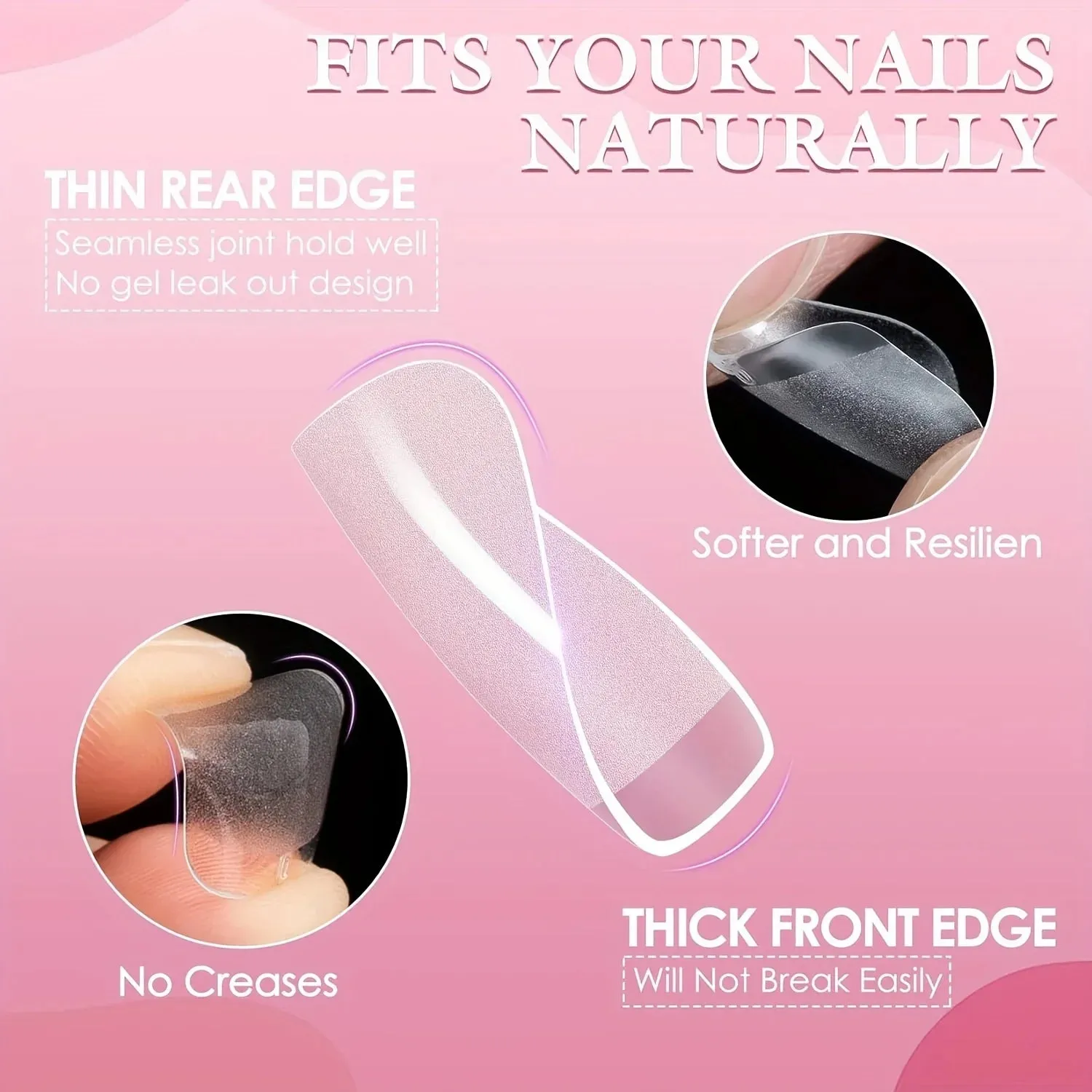 600PCS Short Coffin Nail Tips Half Matte False Tips Full Cover Soft Gel Coffin Shaped  Acrylic Nail Tips Clear