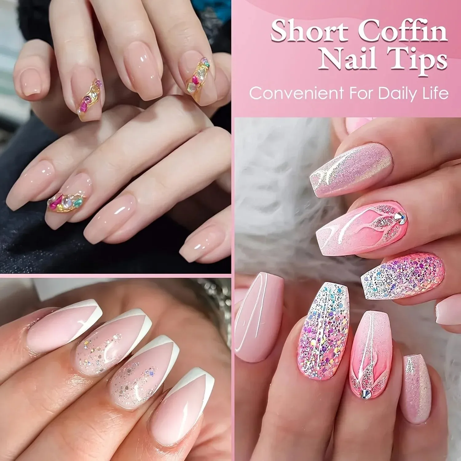 600PCS Short Coffin Nail Tips Half Matte False Tips Full Cover Soft Gel Coffin Shaped  Acrylic Nail Tips Clear