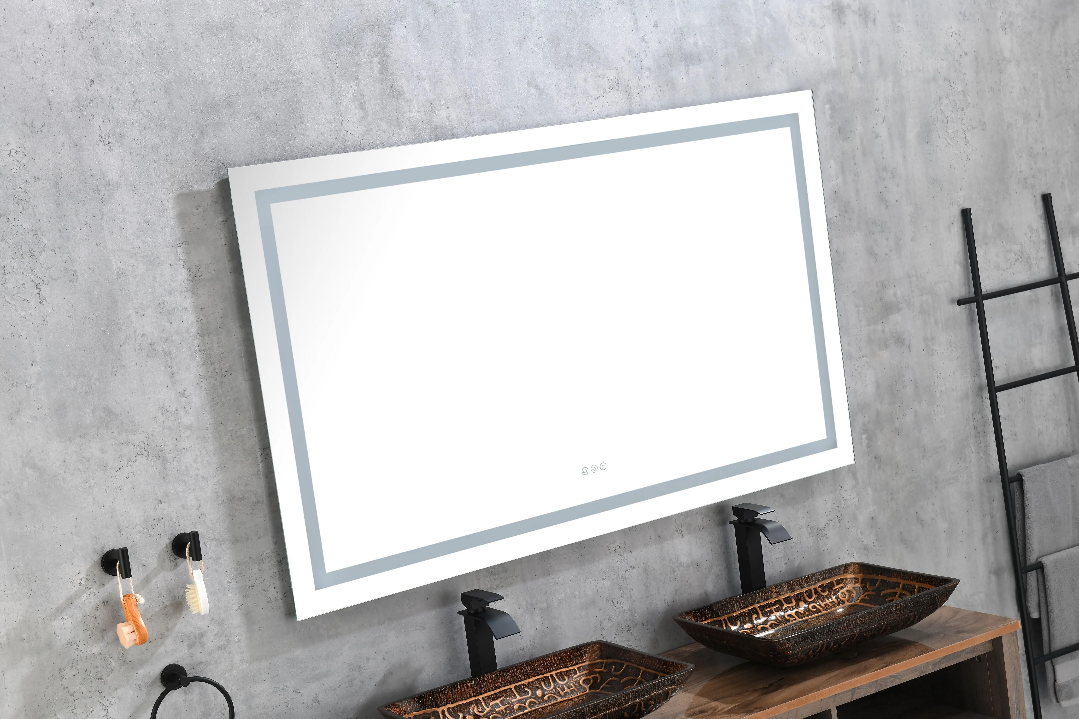 60*36 LED Lighted Bathroom Wall Mounted Mirror With High Lumen / Anti-Fog Separately Control / Dimmer Function