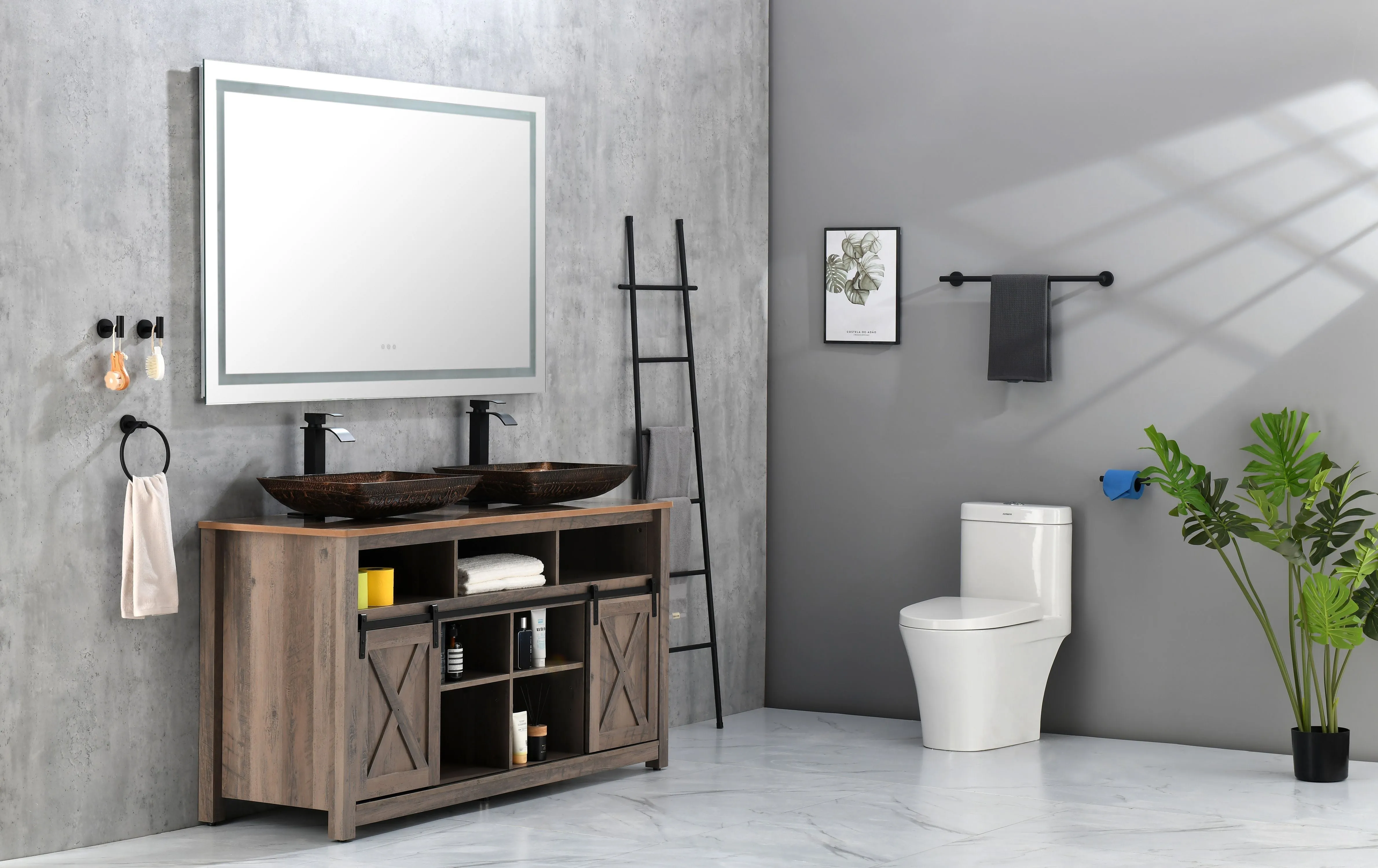 60*36 LED Lighted Bathroom Wall Mounted Mirror With High Lumen / Anti-Fog Separately Control / Dimmer Function