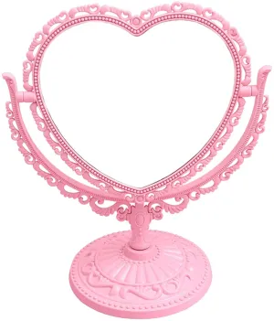 7-Inch 3X Tabletop Vanity Mirror | Double Sided Magnifying Makeup Mirror with 360 Degree Rotation | Bathroom Bedroom Vanity Mirror (Pink, Heart-Shaped) Pink