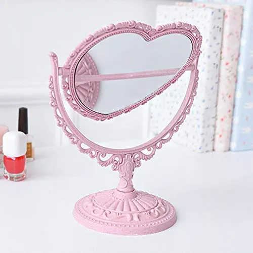 7-Inch 3X Tabletop Vanity Mirror | Double Sided Magnifying Makeup Mirror with 360 Degree Rotation | Bathroom Bedroom Vanity Mirror (Pink, Heart-Shaped) Pink